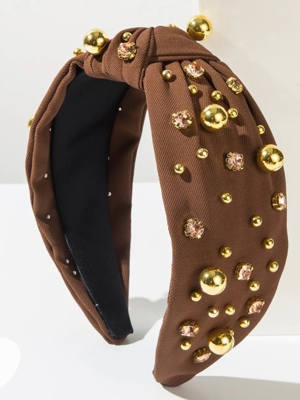 Brown Embellished Knotted Headband with Gold Accents BNIB